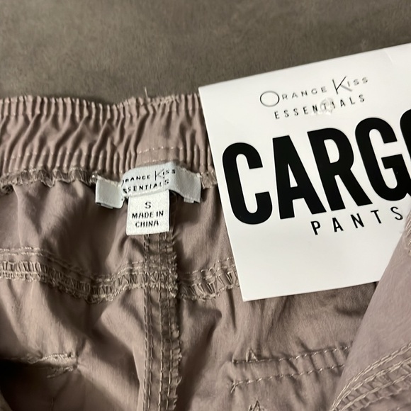 Orange kiss essentials CARGO pants small polyester cotton taupe pockets elastic - Picture 4 of 12